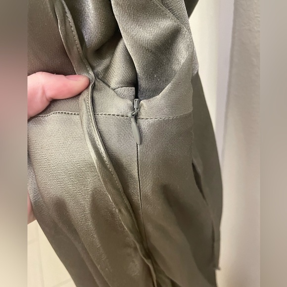 Shona Joy La Lune Asymmetrical Bias Cowl Midi Dress Sage/ Green Silk/ Adjustable - Picture 14 of 16